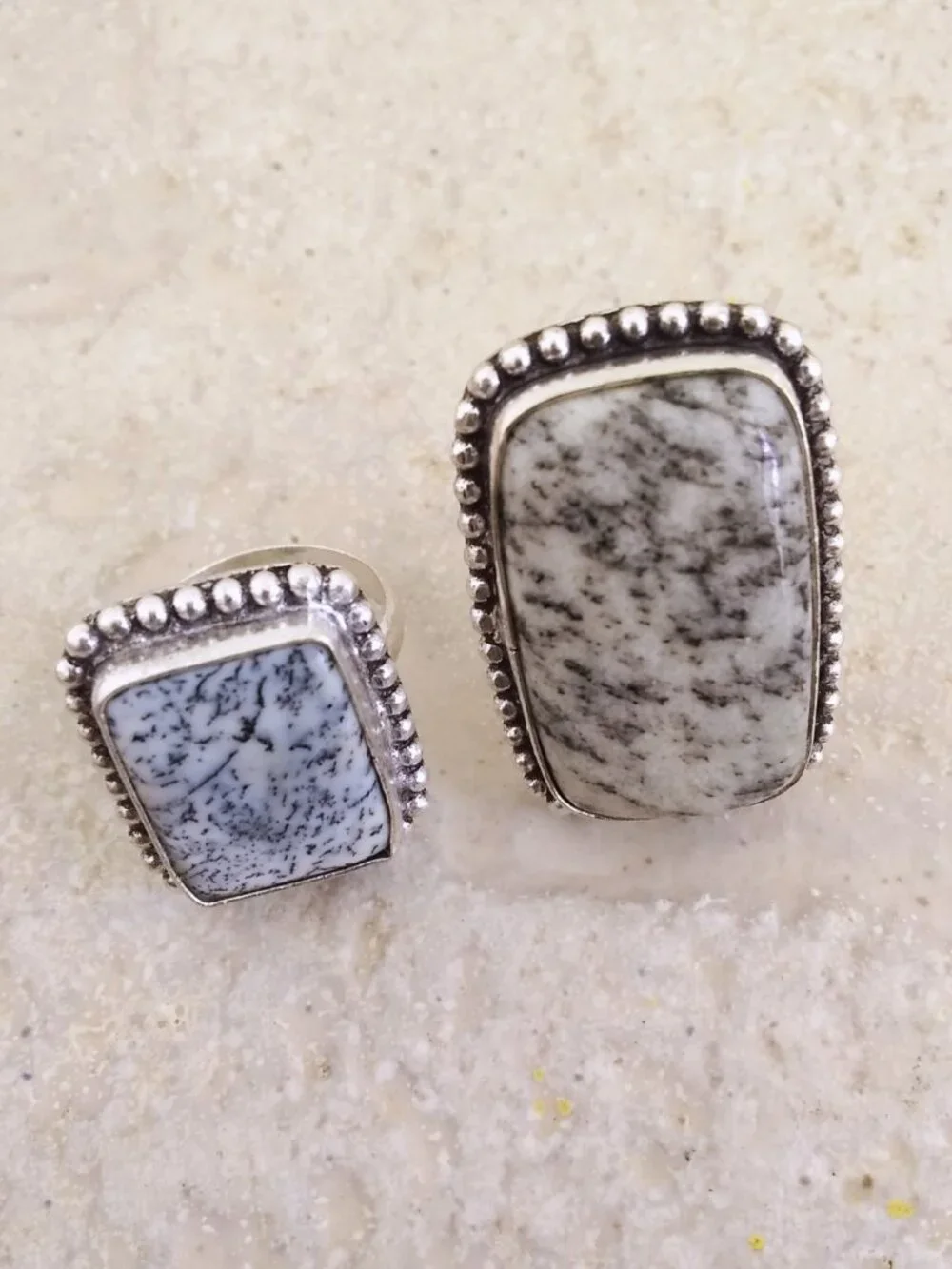 Sz 4.25 ~ Dendritic Jasper Ring - Dainty Hands - Punk Grunge Monochromatic